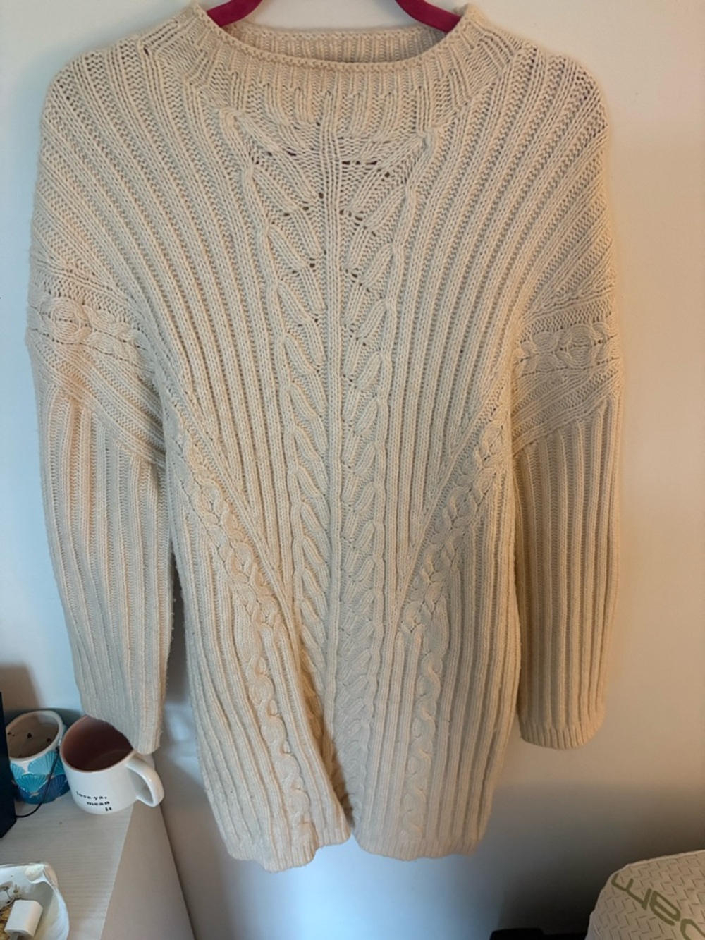 Express Cream Long Sleeve Sweater Dress - Picture 2 of 6